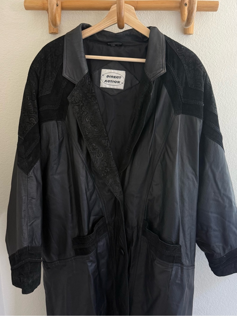 DIRECT ACTION 90s western leather suede trench coat paisley details size 3X